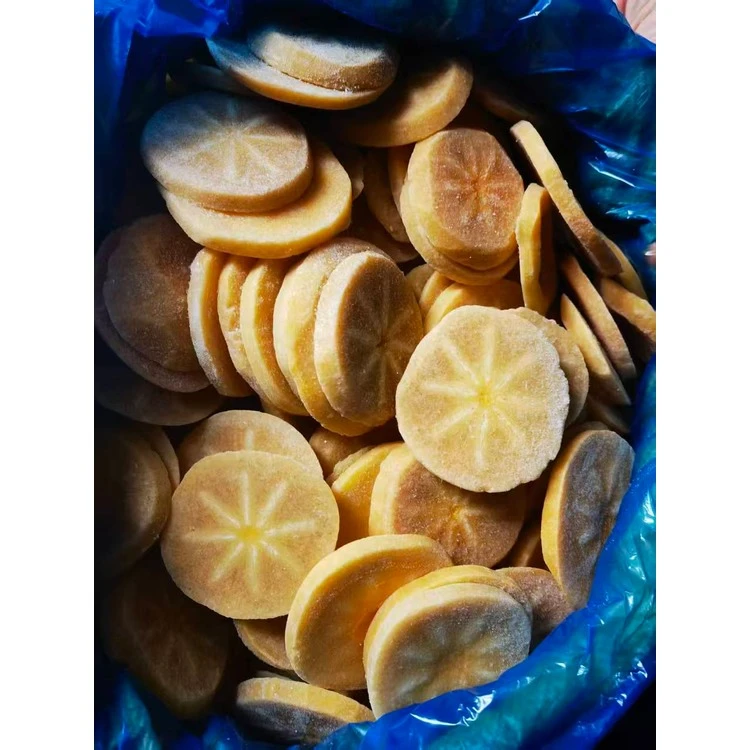 Frozen persimmon slices in a blue liner
